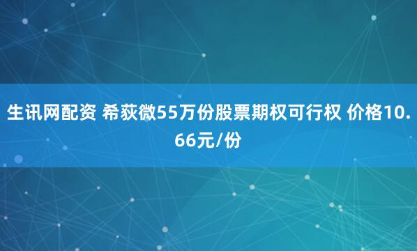 生讯网配资 希荻微55万份股票期权可行权 价格10.66元/份