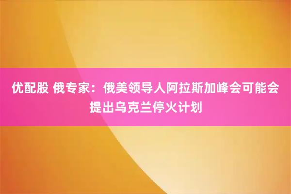 优配股 俄专家：俄美领导人阿拉斯加峰会可能会提出乌克兰停火计划