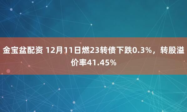 金宝盆配资 12月11日燃23转债下跌0.3%，转股溢价率41.45%